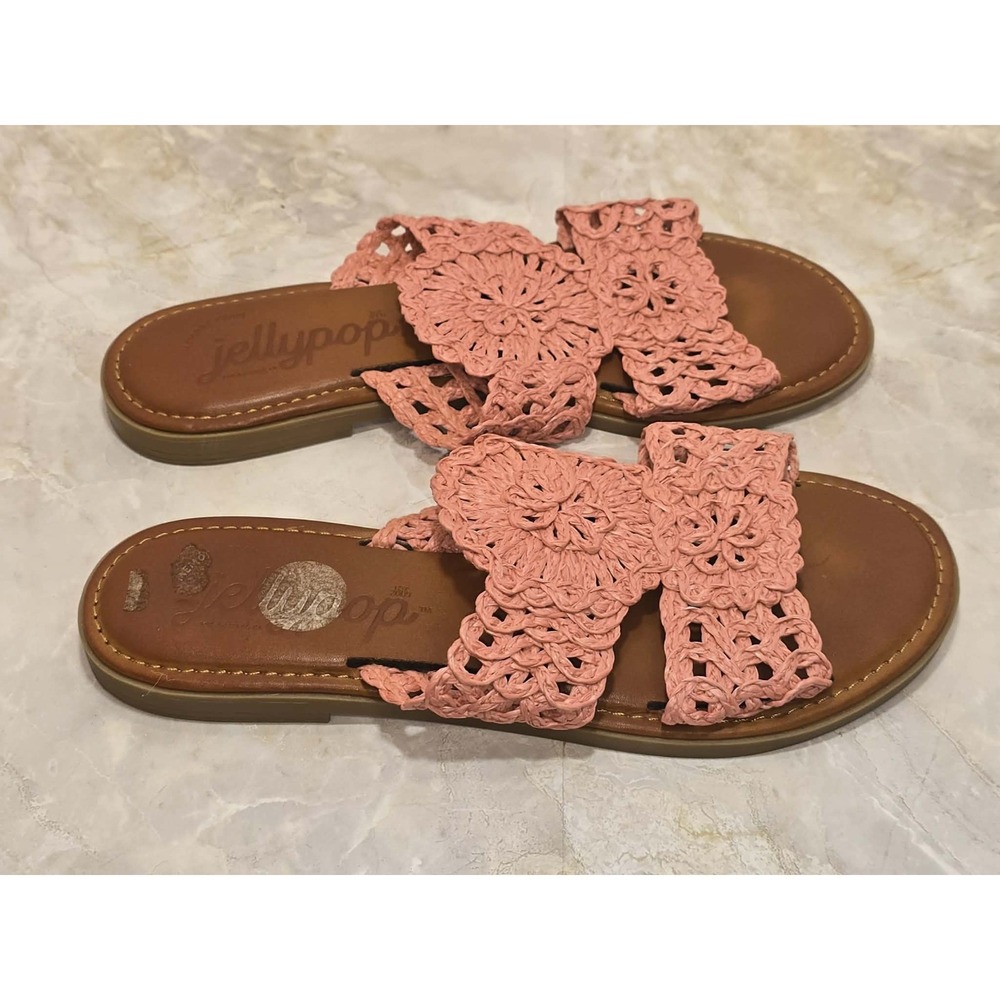 Jellypop Crochet Slide Sandals Sz 8.5 GUC‎ Boho Summer Beachy 🌸